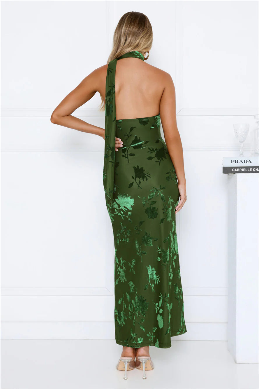 Dewdrops Neck Wrap Maxi Dress Green